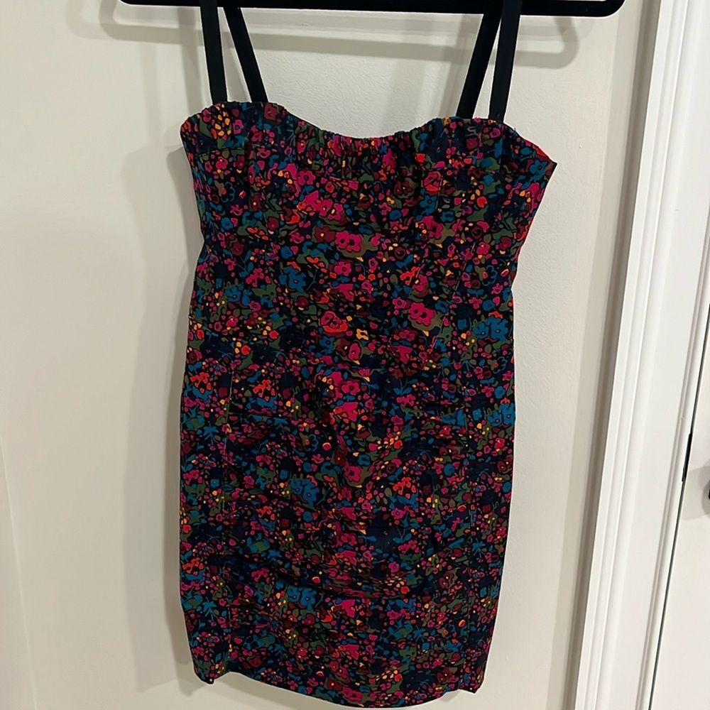 Nanette Lepore Mini Dress Strapless Retro Honeysuckle Floral Denim Size 4 - Picture 2 of 10